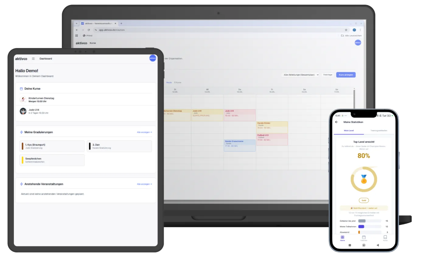 Screenshot von Aktivoo - aktivoo ist die moderne Plattform für Vereine, Verbände und Sportstudios. Mitglieder, Trainings, Beiträge und Kommunikation - alles an einem Ort.
